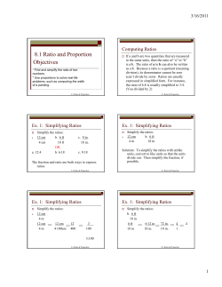 8.1 Ratio and Proportion Objectives