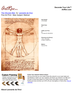 The Vitruvian Man by Leonardo da Vinci, Fine Art Print