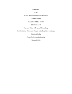 Comments to the Bureau of Consumer Financial Protection 12 CFR