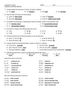 CHEMISTRY WKST NAME