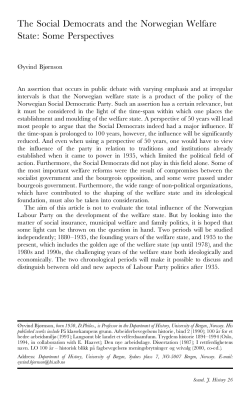 The Social Democrats and the Norwegian Welfare State: Some