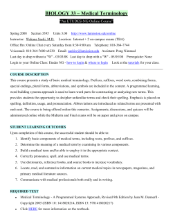 BIOLOGY 33 &ndash; Medical Terminology
