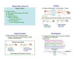 Physics 202, Lecture 24 Imaging Image Properties Ray Diagrams