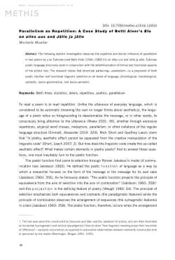 Parallelism as Repetition: A Case Study of Betti Alver`s Elu on alles