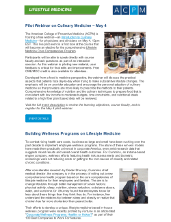 May 4 Building Wellness Programs on Lifestyle Medicine