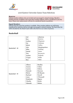2016 Eastern University Games Team Selections Basketball
