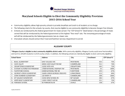 Maryland Schools Eligible to Elect the Community Eligibility