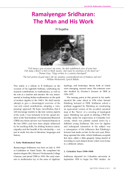 Ramaiyengar Sridharan: The Man and His Work