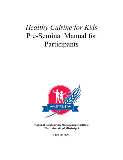 Healthy Cuisine for Kids Pre-Seminar Manual for Participants
