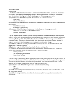 AP GOV MIDTERM Essay Review 1. The framers of the Constitution
