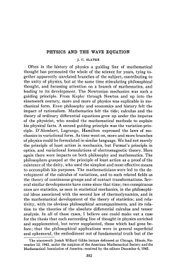 PHYSICS AND THE WAVE EQUATION