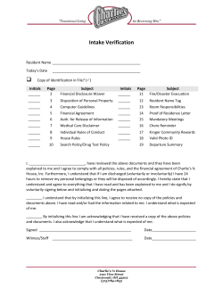Intake Verification - Charlie`s 3/4 House