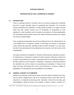 POSITION PAPER ON INTRODUCTION OF DUAL CITIZENSHIP IN TANZANIA 1.0