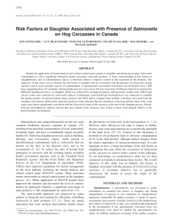 Risk Factors at Slaughter Associated with Presence of Salmonella