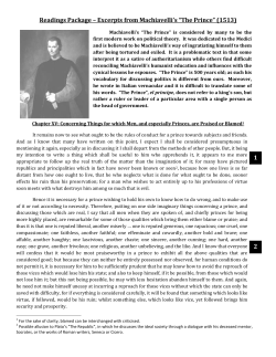 Readings Package &ndash; Excerpts from Machiavelli`s &ldquo;The Prince&rdquo; (1513