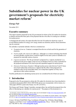 Subsidies for nuclear power in the UK government`s proposals for