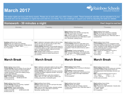 Grade 5 Homework Calendar