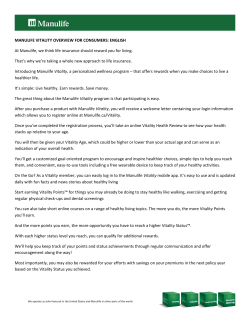 MANULIFE VITALITY OVERVIEW FOR CONSUMERS: ENGLISH At