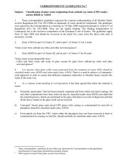 Classification of glass waste originating from cathode ray tubes (CRT)