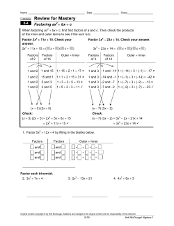 Review for Mastery - Spokane Public Schools