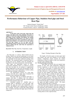 Performance Behaviour of Copper Pipe, Stainless Steel