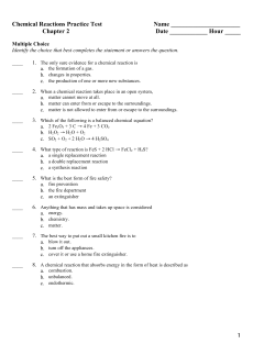 Chapter 2 Chemical Reactions Practice Test