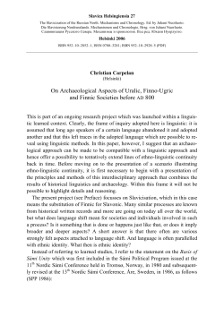 On Archaeological Aspects of Uralic, Finno
