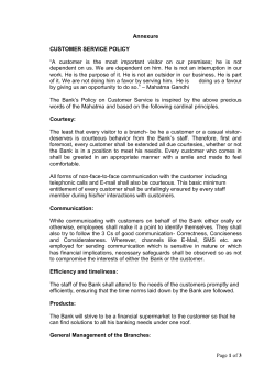 BANK`S POLICY ON CUSTOMER SERVICE