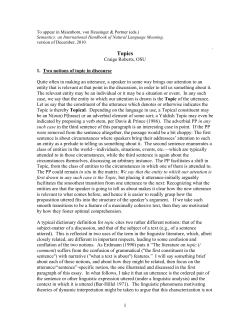Discourse Topics in Formal Pragmatics