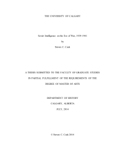 THE UNIVERSITY OF CALGARY Soviet Intelligence on the Eve of