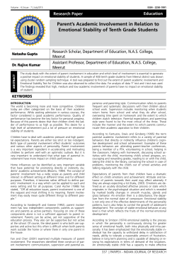 Parent`s Academic Involvement in Relation to Emotional Stability of