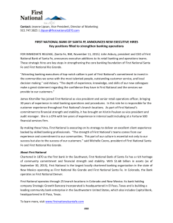 FIRST NATIONAL BANK OF SANTA FE ANNOUNCES NEW