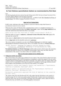 In-Text Citations (parenthetical citation) as recommended by MLA