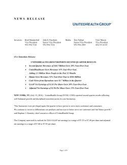 UnitedHealth Group Reports Second Quarter 2016 Results