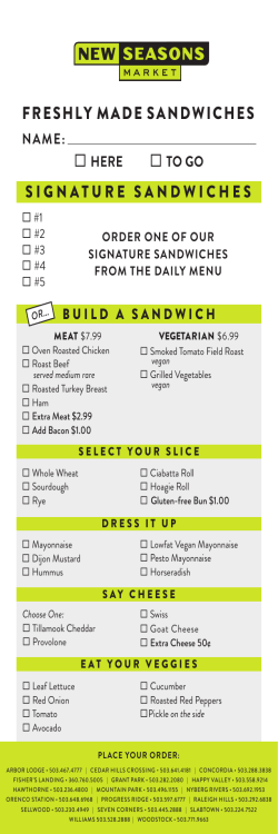 Sandwich Order Form - New Seasons Market