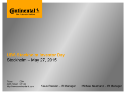 Stockholm &ndash; May 27, 2015 UBS Stockholm Investor Day