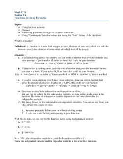 Math 1311 Section 1.1 Functions Given by Formulas Topics: Using