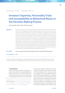 Investors` Expertise, Personality Traits and Susceptibility to