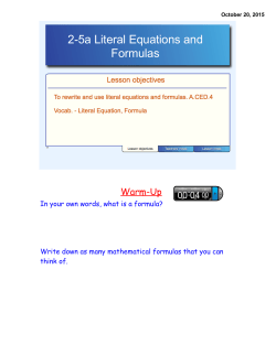 2-5a Literal Equations and Formulas