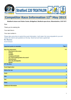 Competitor Race Information 12th May 2013