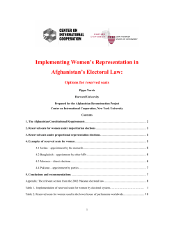 Implementing Women`s Representation in Afghanistan`s Electoral Law: