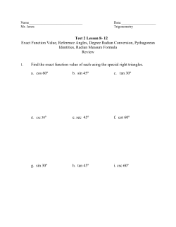 Test 2 Lesson 8- 12 Exact Function Value, Reference Angles