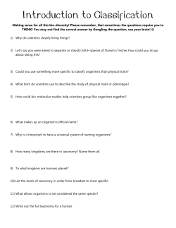 Biology Honors, Introduction to Classification