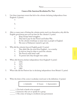 Causes of the American Revolution Pre