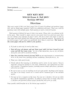 KEY KEY KEY MA110 Exam 3: Fall 2015 Sections 007