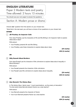 ENGLISH LITERATURE Paper 2 Modern texts and poetry Time