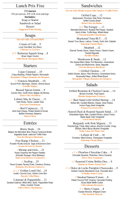Lunch Prix Fixe Soups Starters Entr&eacute;es Sandwiches Salads Desserts