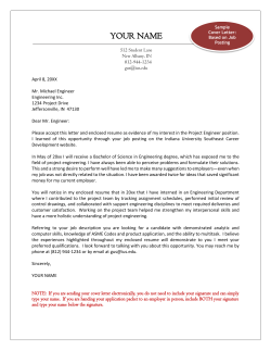 Sample Resume Cover Letter - Indiana University Southeast