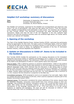 HelpNet CLP Workshop summary of discussions - ECHA