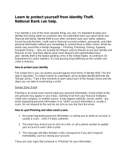 Learn to protect yourself from Identity Theft. National Bank can help.